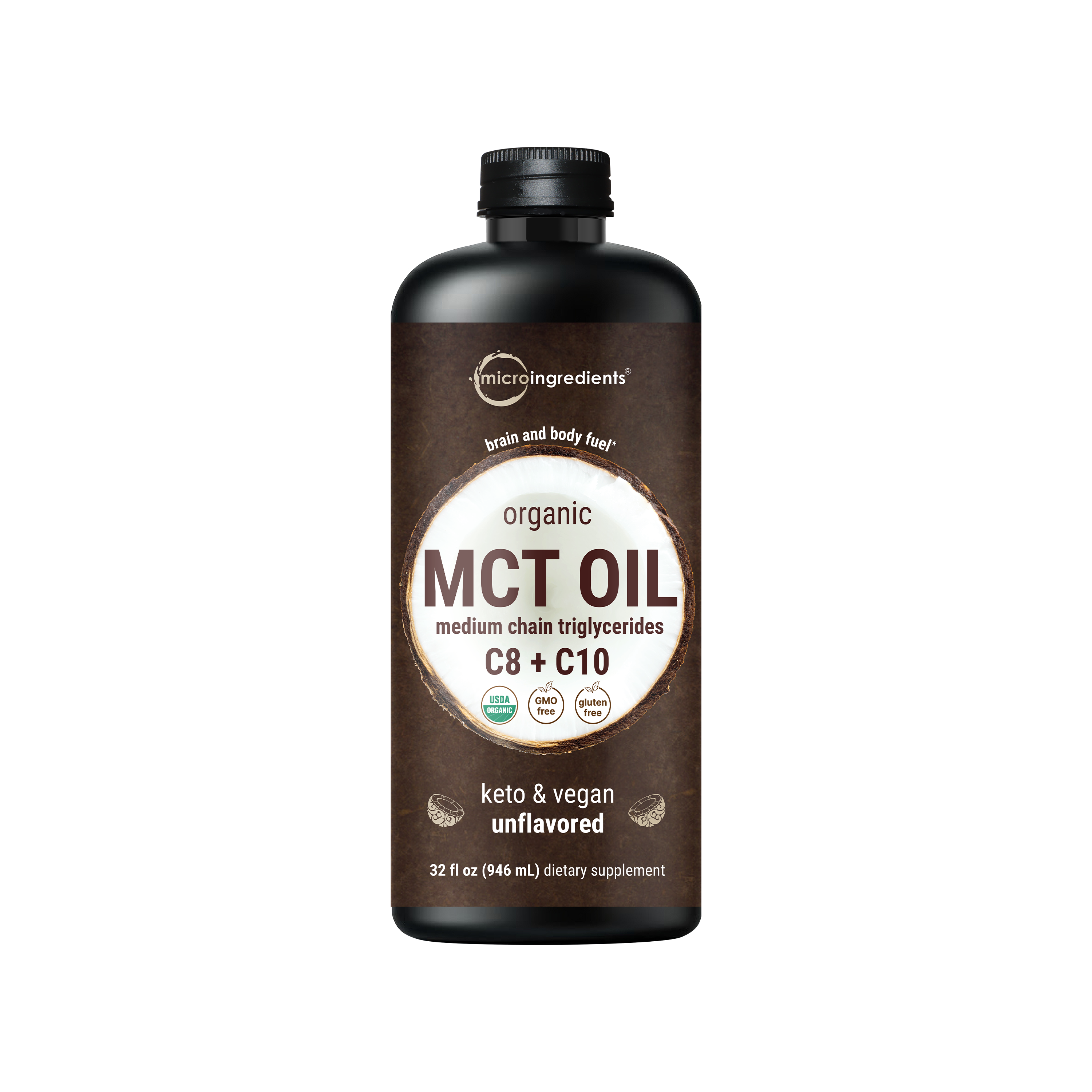 Micro Ingredients Organic MCT Oil, 32 fl oz | Rich in C8 + C10 Fatty Acid