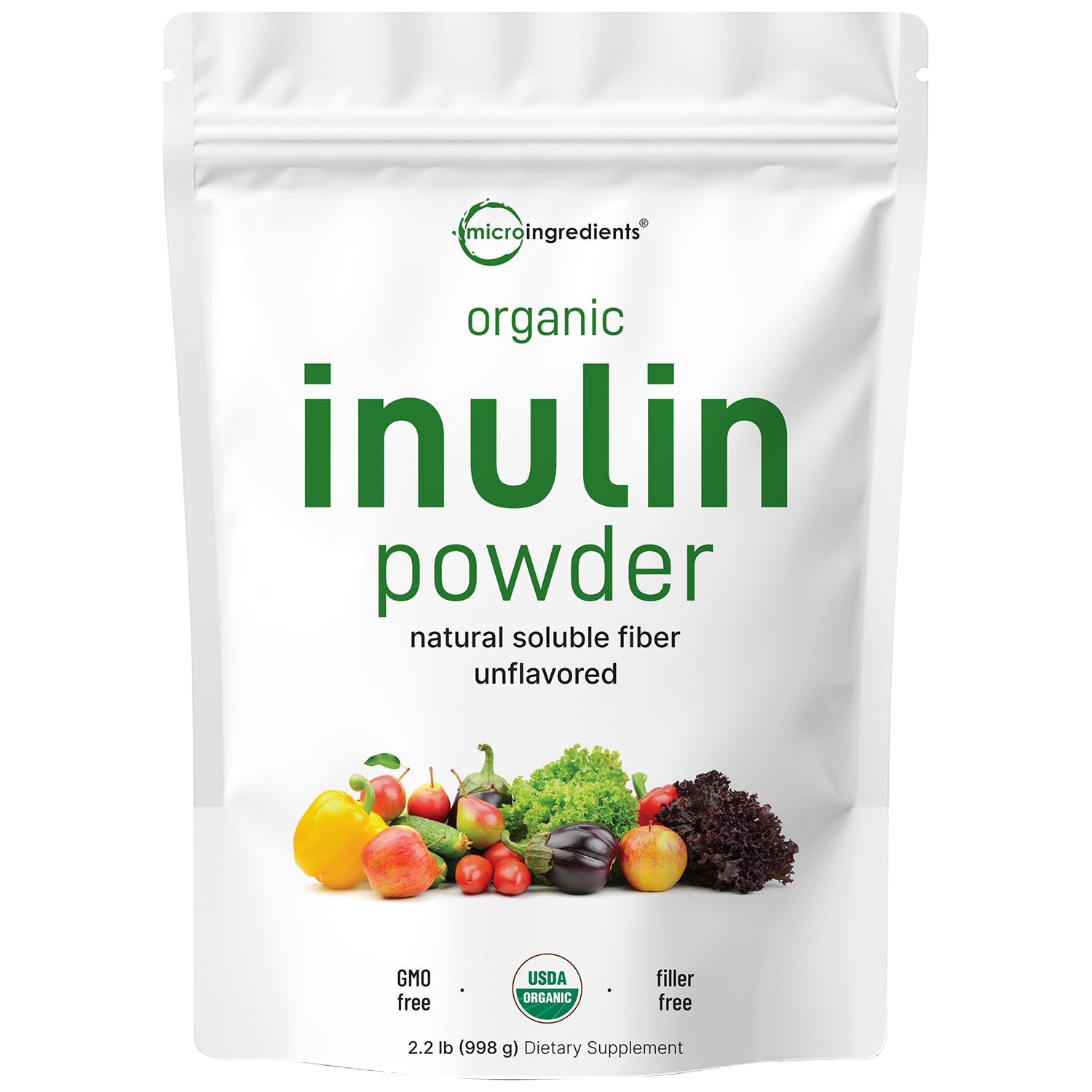 Micro Ingredients Unflavored Organic Inulin FOS Powder - 2.2 Pounds